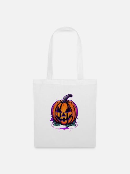 Leuchtender Halloween Kürbis Design - Stoffbeutel - Weiß