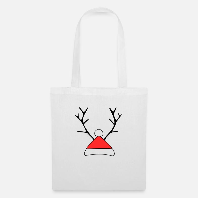 Weihnachtsmütze mit Geweih - Stoffbeutel - Weiß