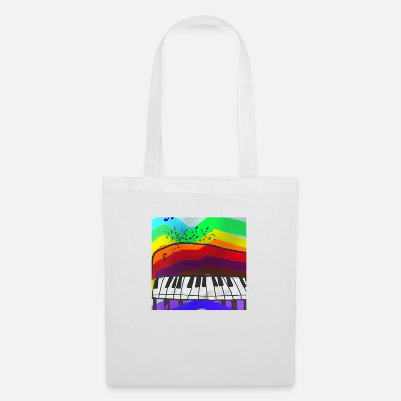 Piano auf Regenbogen - Musik - Stoffbeutel - Weiß