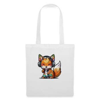 Kawaii Süßer Fröhlicher Bunter Fuchs mit Kopfhörern - Stoffbeutel - Weiß - Vorne
