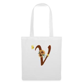 Lettre v tournesol papillon - Sac en tissu - blanc - Devant