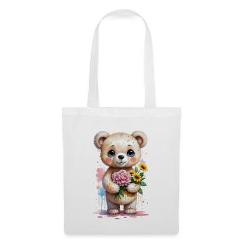 Kawaii Teddy Bear with Flowers - Adorable Watercol - Tote Bag - white - Front