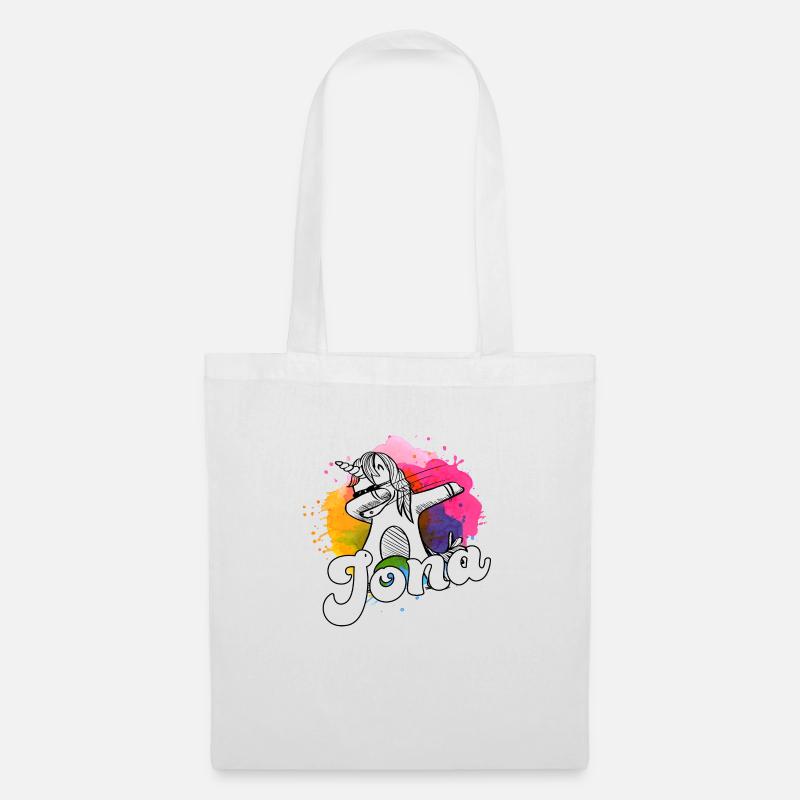 JONA - Schöner Jungen Name mit Coolem Einhorn - Stoffbeutel - Weiß