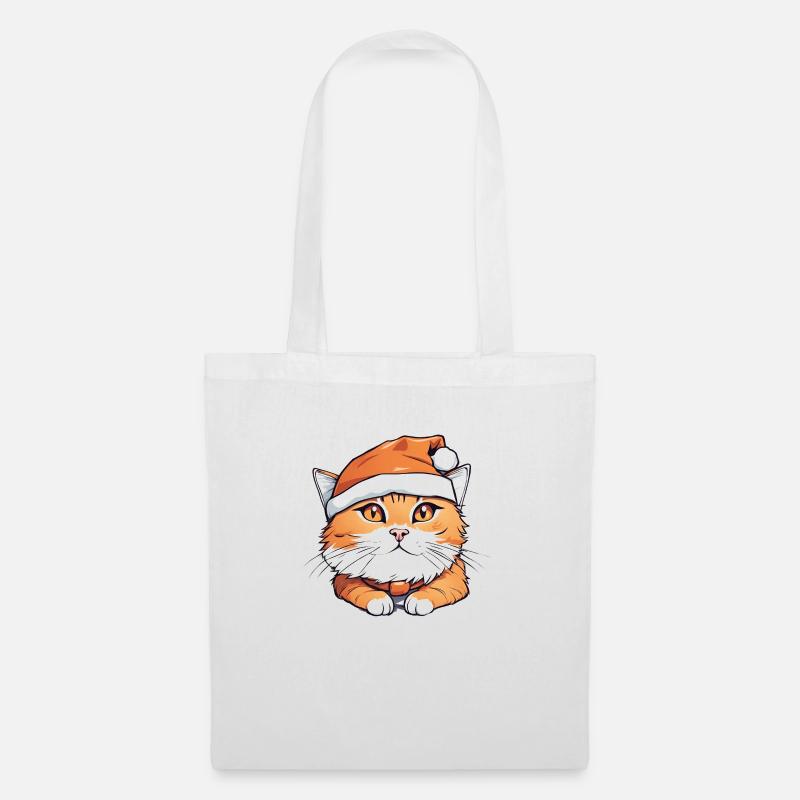 Weihnachtliche orangefarbene Katze - Stoffbeutel - Weiß