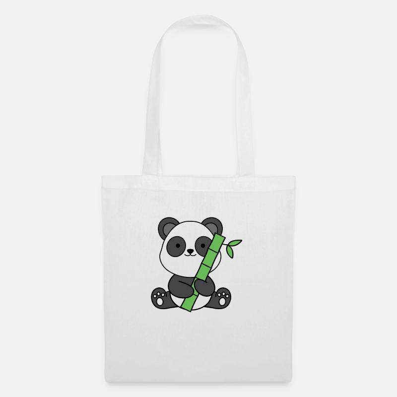 süßer Pandabär mit Bambus - Stoffbeutel - Weiß