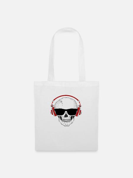 Totenkopf mit Kopfhörer - Stoffbeutel - Weiß