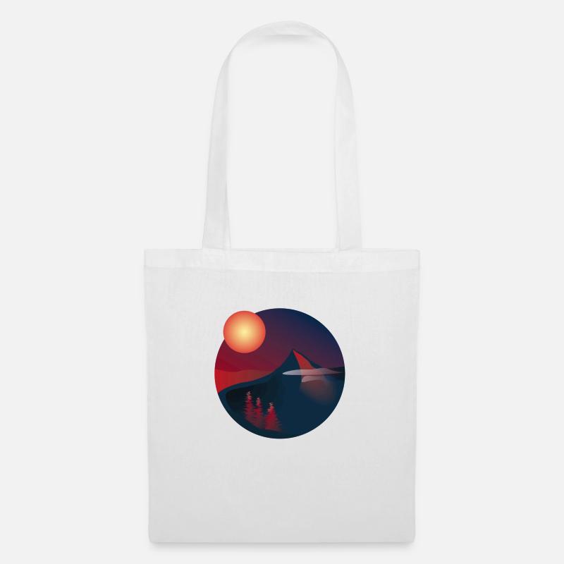 Sunset Mountain Landscape in a Circle Navy/Red - Stoffbeutel - Weiß