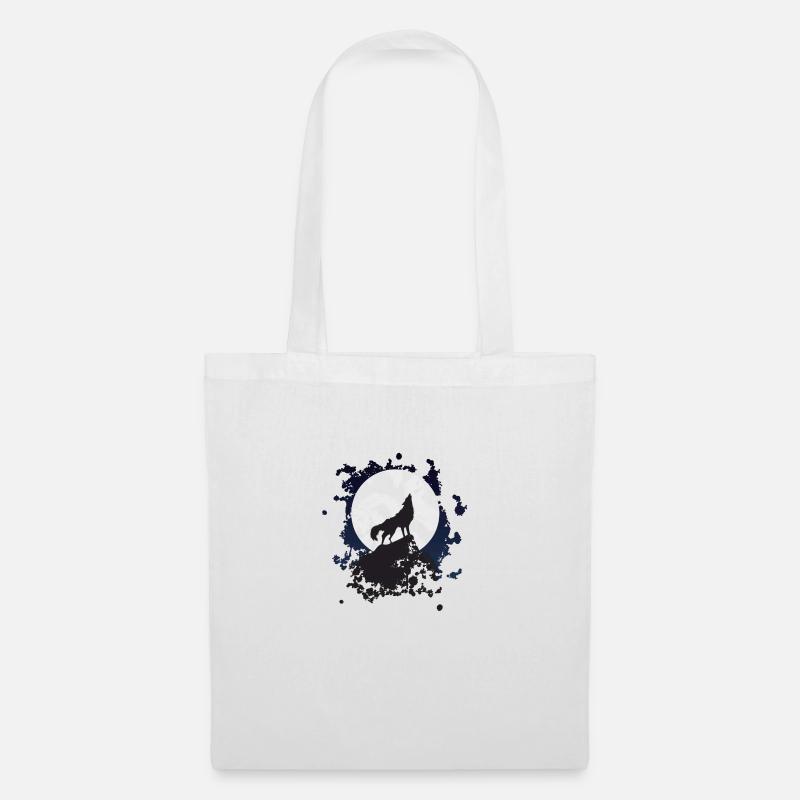 Howling Wolf Wolf at Full Moon - Tote Bag - white