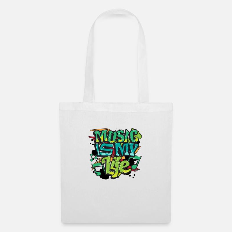 Musik ist mein Leben Textkunst - Graffiti Grunge Stil - Stoffbeutel - Weiß