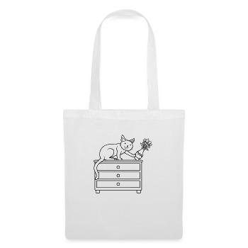 Vase à fleurs renversé sur un chat maléfique - Sac en tissu - blanc - Devant