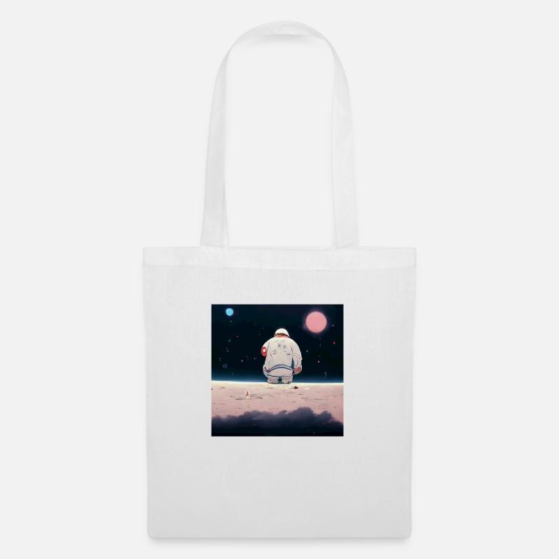 lonely astronaut in space looking at planet home - Stoffbeutel - Weiß