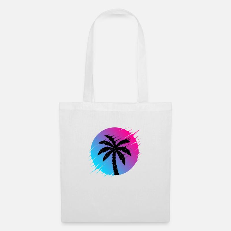 80er Synthwave verzerrte Sonne und Palme - Stoffbeutel - Weiß