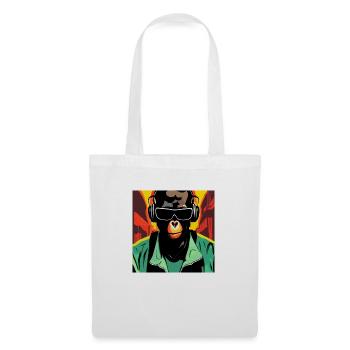 Singe écoutant de la musique avec des écouteurs - Sac en tissu - blanc - Devant