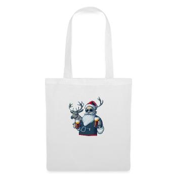 Santa Clause mit Rentier und Bier, Cool mir Brille - Stoffbeutel - Weiß - Vorne