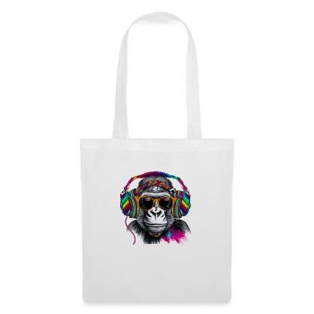 Singe accroche-regard avec écouteurs et lunettes de soleil - Sac en tissu - blanc - Devant
