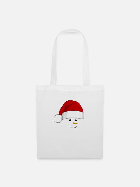 Schneemann mit Weihnachtsmütze - Stoffbeutel - Weiß
