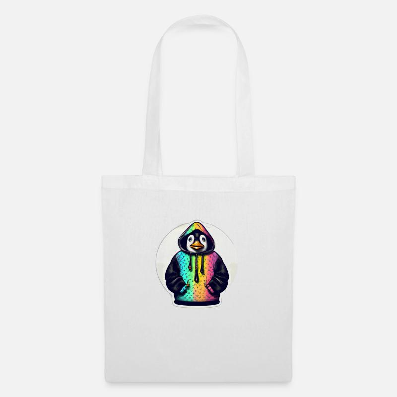 Pinguin mit Bunten Pullover - Stoffbeutel - Weiß