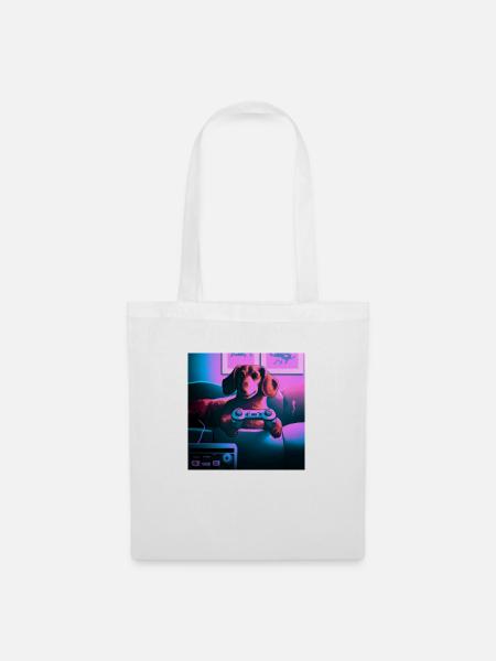 Dackel Synthwave Gaming - Stoffbeutel - Weiß
