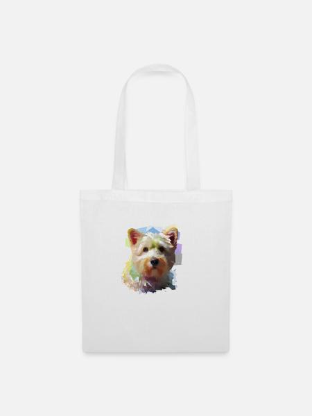 Bunter Abstrakter Geometrischer Hund - Stoffbeutel - Weiß