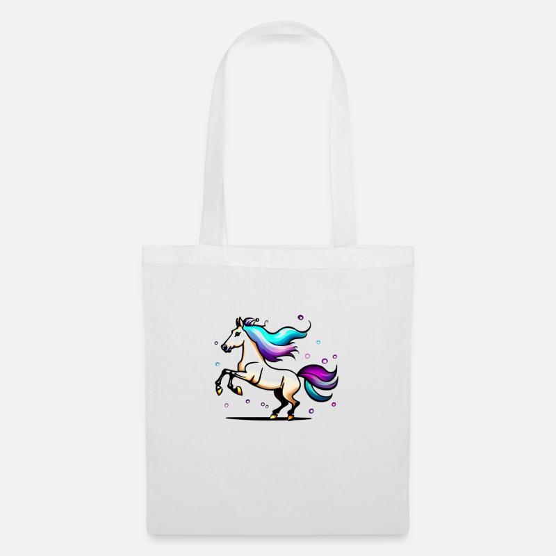 Cheval à queue colorée - Sac en tissu - blanc