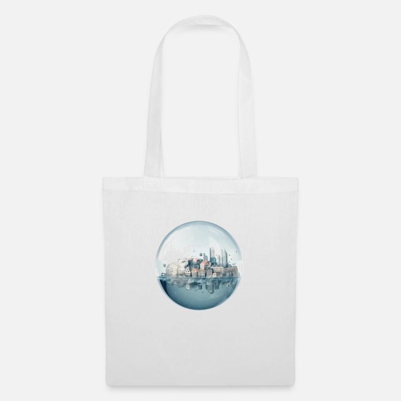 Stadt im Meer - Häuser in einer Glaskugel - Stoffbeutel - Weiß