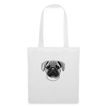 Mops Porträt Design Grafik Druck Motiv - Stoffbeutel - Weiß - Vorne