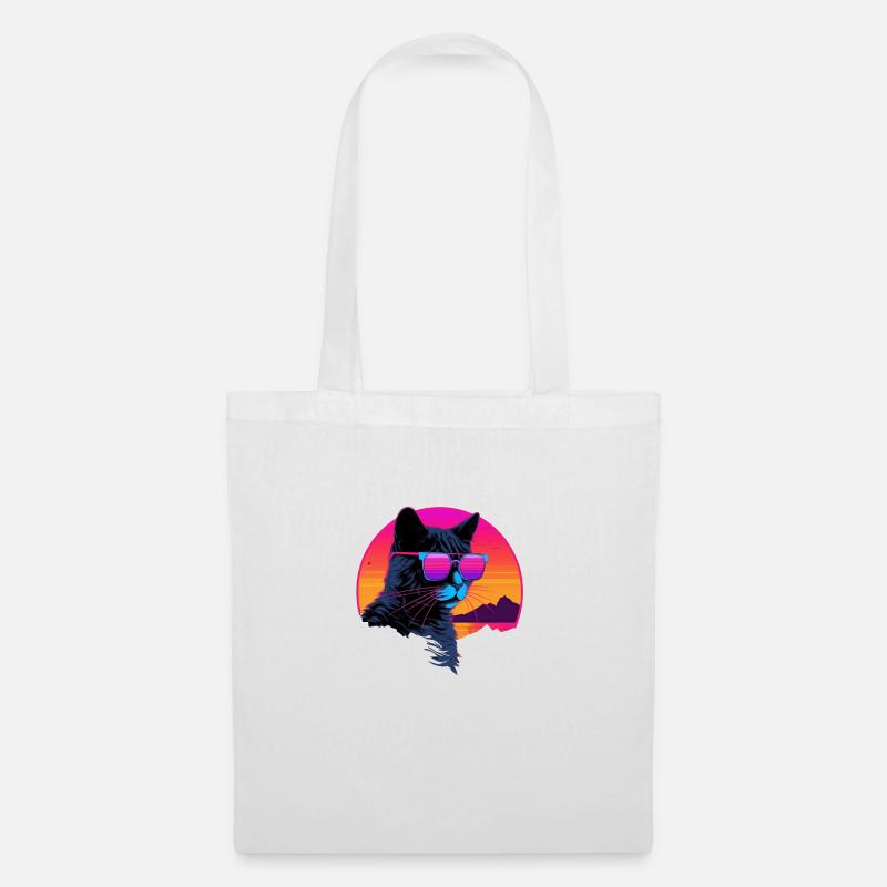 Katze Synthwave - Stoffbeutel - Weiß