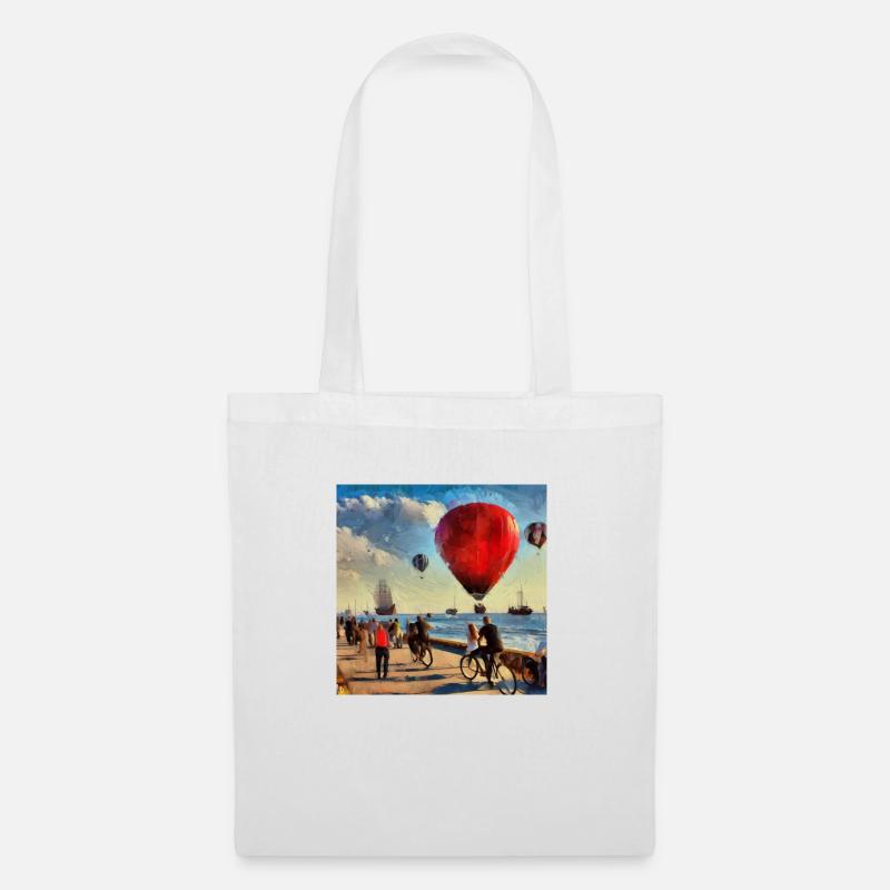 Ocean , Ship and red Ballon - Stoffbeutel - Weiß