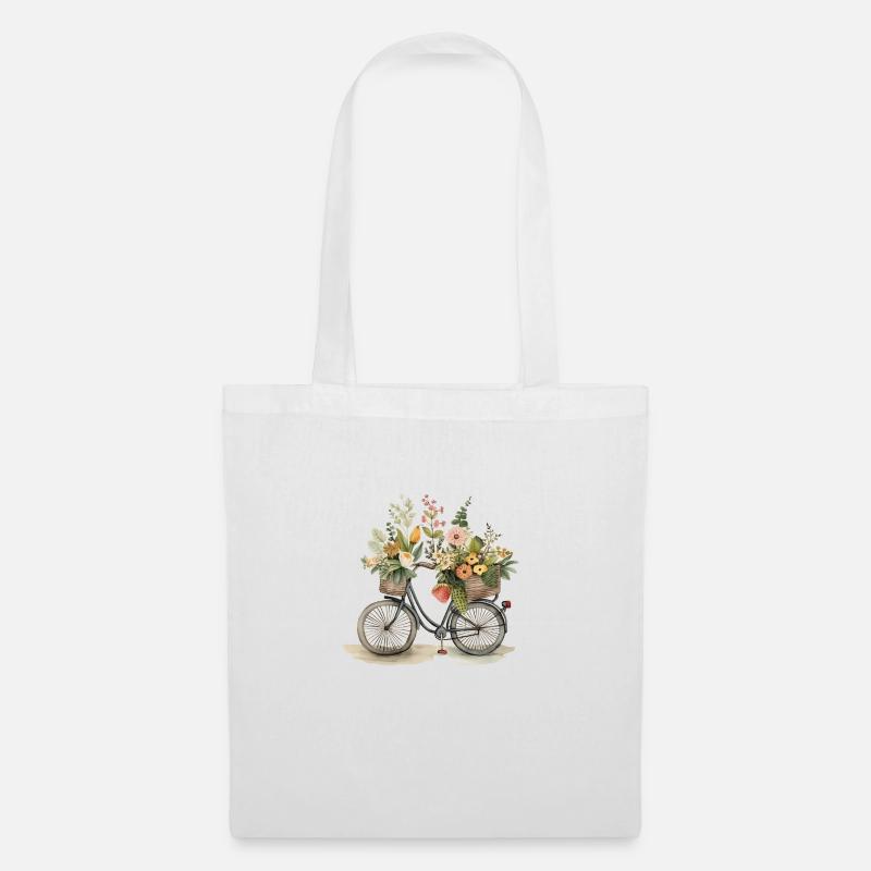 Fahrrad mit Blumen - Stoffbeutel - Weiß