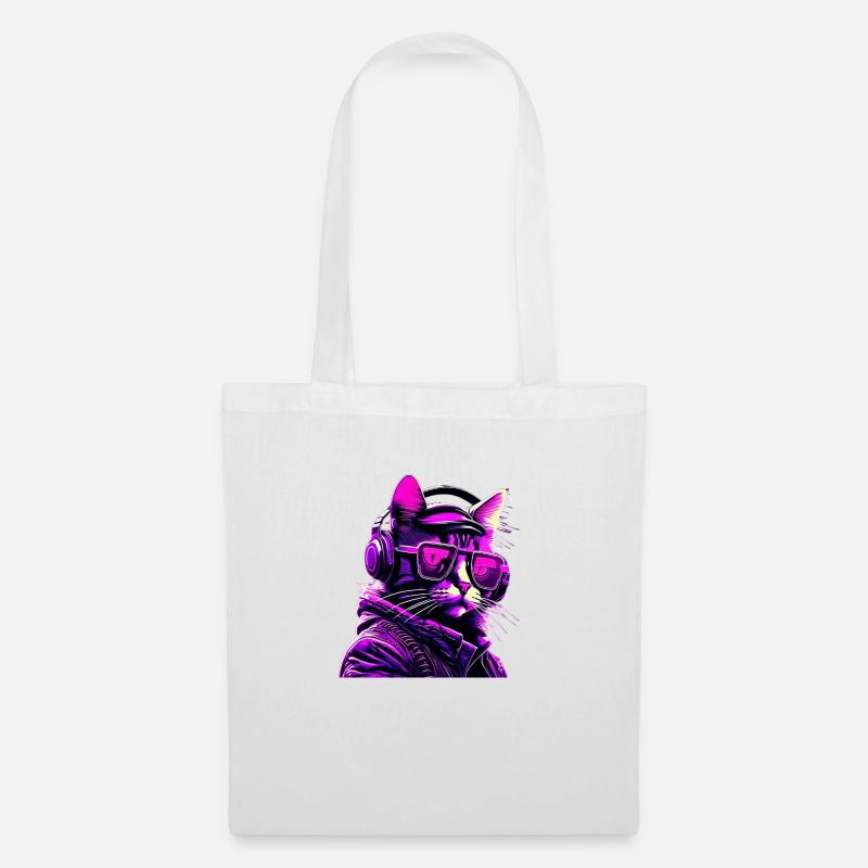 Techno Katze Neon - Stoffbeutel - Weiß