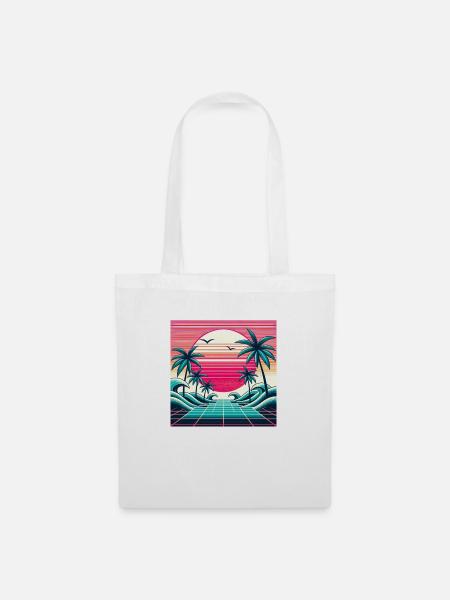 Retro Wave 80er Sonnenuntergang - Stoffbeutel - Weiß