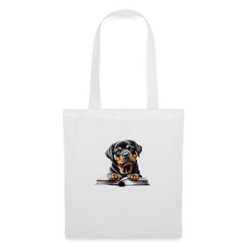 Hunde Rottweiler Hund Buch lesen Rottweilerwelpe - Stoffbeutel - Weiß - Vorne