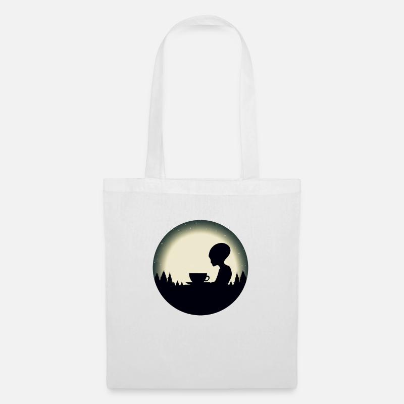 Alien Außerirdischer Kaffee Silhouette Nachthimmel - Stoffbeutel - Weiß