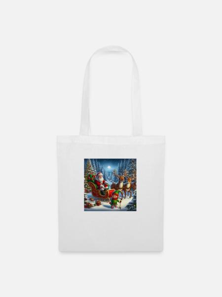 Weihnachtsmann im Weihnachtsschlitten - Stoffbeutel - Weiß