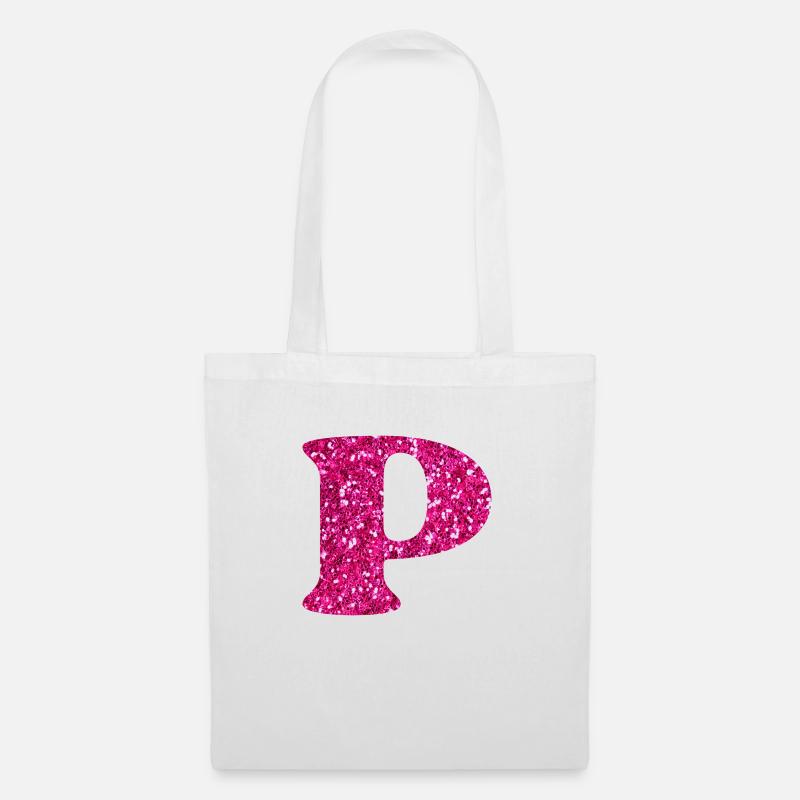 Glitzer rosa Buchstabe p - Stoffbeutel - Weiß