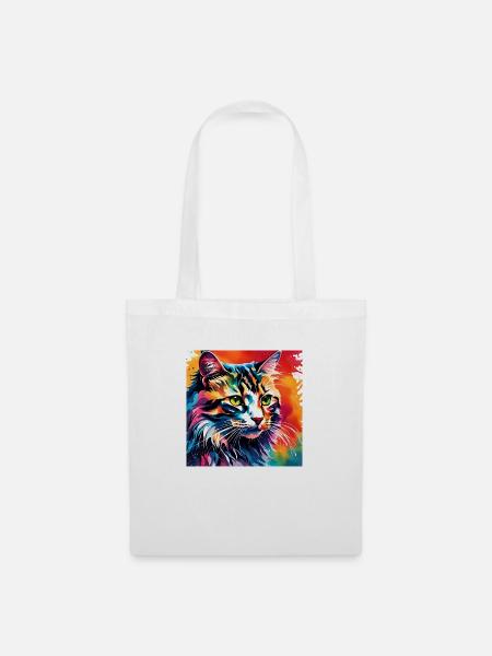 Bunte Katze - Stoffbeutel - Weiß