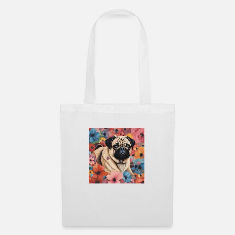 Mops Design - Stoffbeutel - Weiß