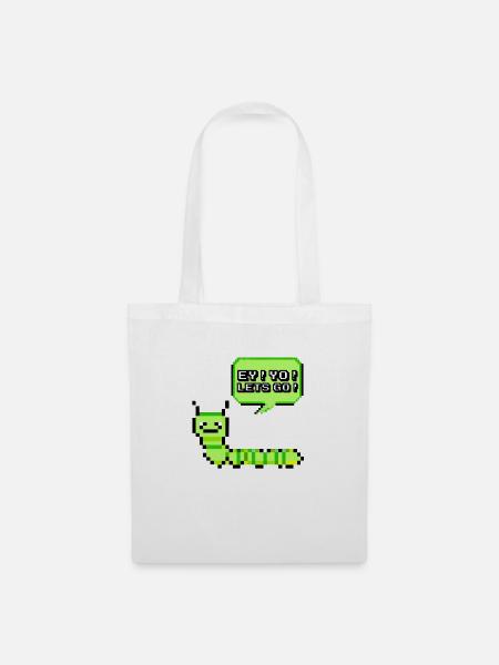EY! YO! LETS GO! Pixel Raupe Retroshirt 90er 90s - Stoffbeutel - Weiß