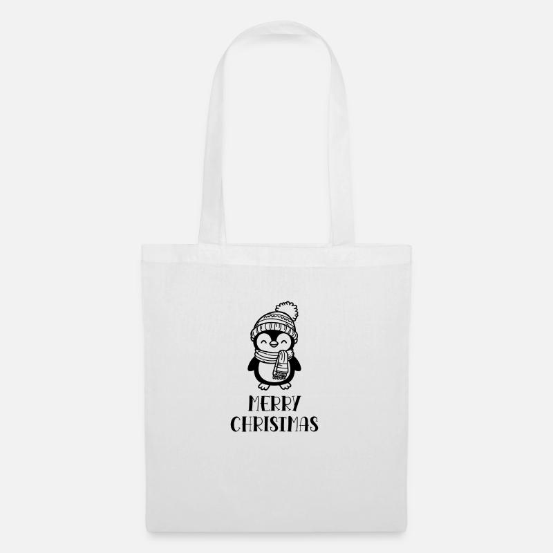 Joyeux Noël Joyeux Pingouin Bobble Hat - Sac en tissu - blanc