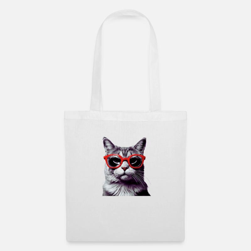 Katze mit roter Brille - Stoffbeutel - Weiß