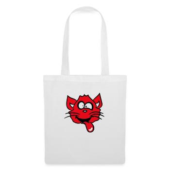 Chat Plisse les yeux Drôle Fou Langue Sortie Grimace - Sac en tissu - blanc - Devant