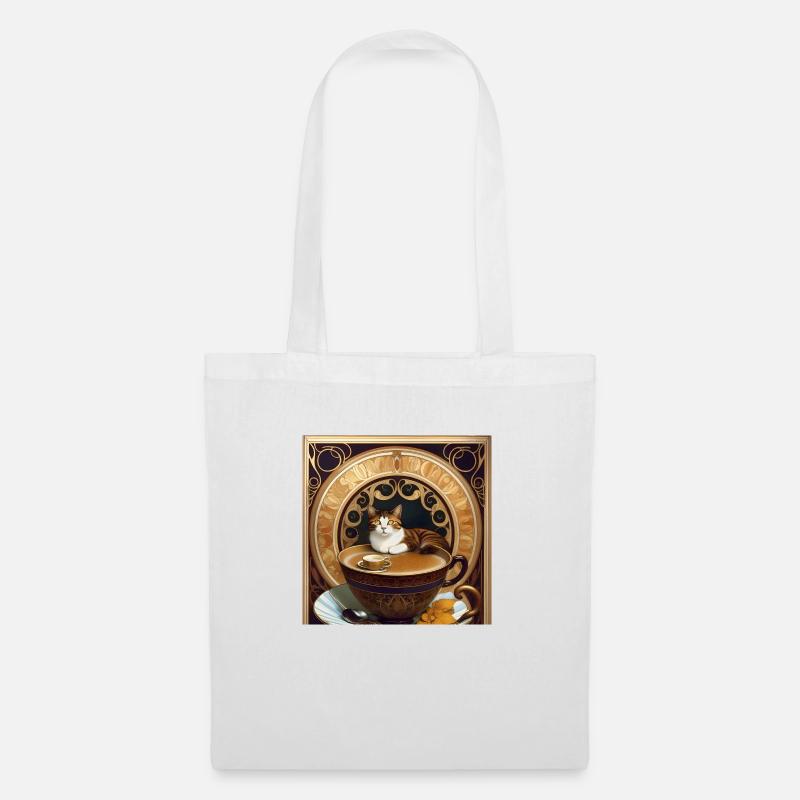 Kaffee Katze - Stoffbeutel - Weiß