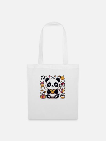 Süßer Panda mit Snacks - Stoffbeutel - Weiß