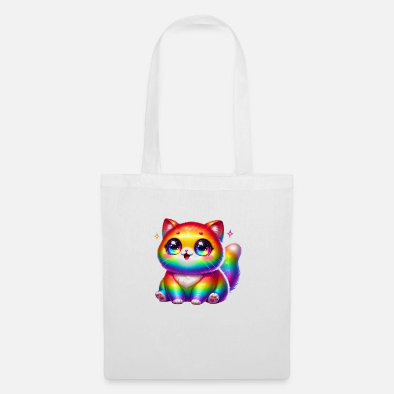Rainbow Kawaii Cat – Cute Rainbow Cat with Glit - Tote Bag - white