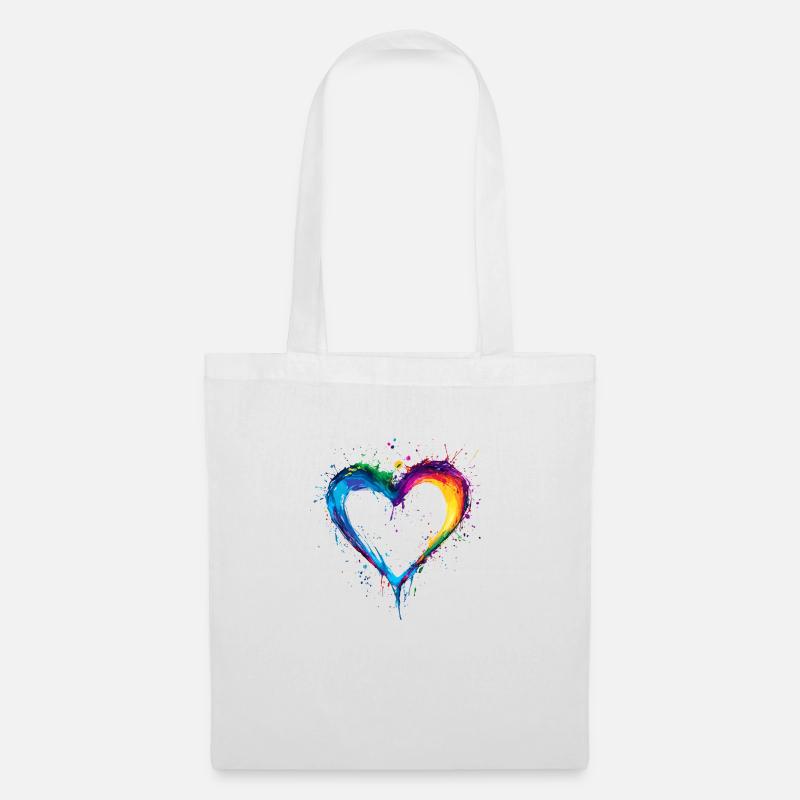 Buntes Herz Liebe Valentinstag Geschenk - Stoffbeutel - Weiß