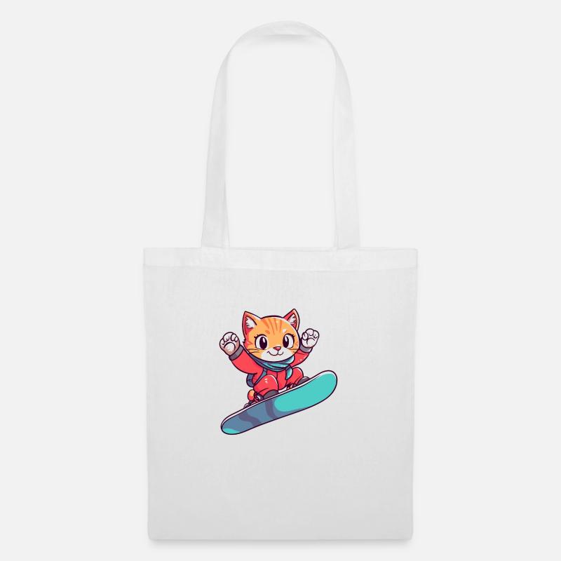 Katze Miezekatze Winter Snowboard - Stoffbeutel - Weiß