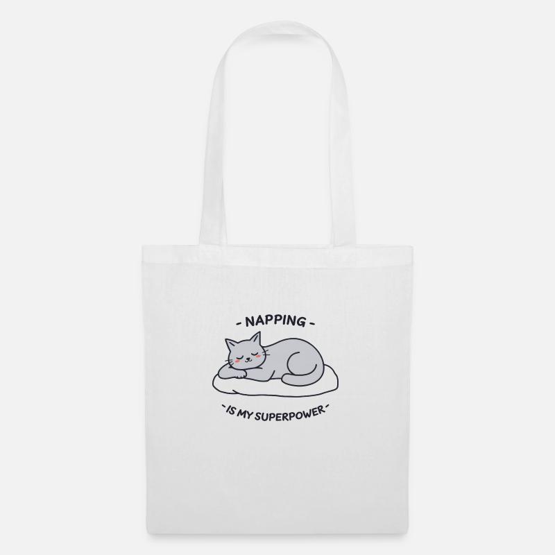 Relaxed Gray Cat Sleeping on a Pillow - Tote Bag - white
