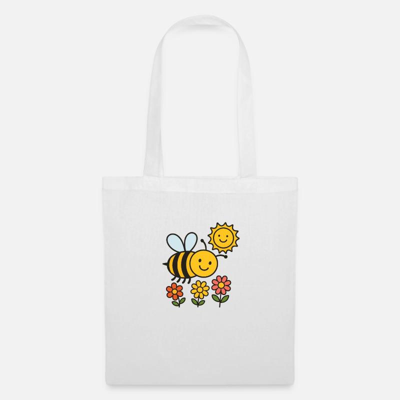 Süße Biene mit Blümchen - Stoffbeutel - Weiß
