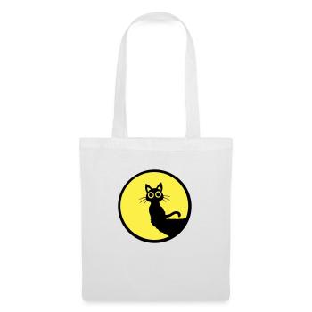 Cat Cute Moon Round Cliff Mountain Night Big Eyes - Tote Bag - white - Front