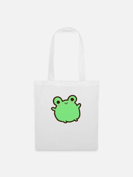 kawaii & fröhlicher grüner Frosch Frosch sitzend - Stoffbeutel - Weiß